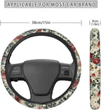 Car Steering Wheel Cover Retro Rose Red Yellow Pattern Easy to Install Car Wheel Cover Protector Car Decoration Steering Wheels Accessories for Van Car SUV Truck