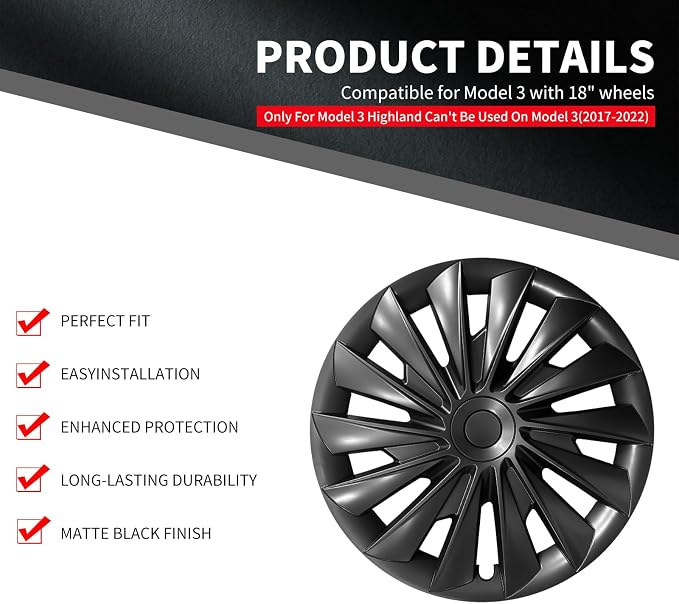 Wheel Cover for Tesla Model 3 Highland (2023-2025) Hubcaps 18 inch Hubcaps 4PCS Wheel Rim Cover Full Rims Cover ABS Hubcap for Tesla Model 3 Accessories