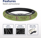 Olive Green Cat Quote Steering Wheel Cover, Polyester Car Wheel Grip, Universal 15 Inch for Cars SUVs Trucks