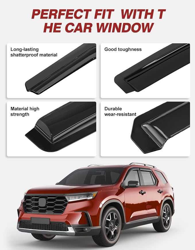 Outside-Mount Window Rain Guards Fit for Honda Pilot 2023-2026 LX Sport EX-L TrailSport Touring Elite,Window Visors Wind Deflector Dark Smoke Vent Shades Car Tape-on with Thicker 4PCS