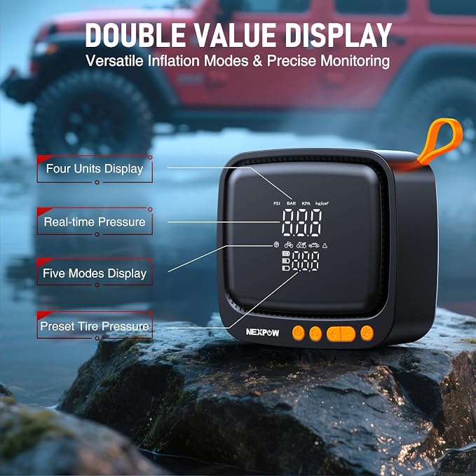 Tire Inflator Portable Air Compressor, 180 PSI Cordless Air Pump for Car Tires with Digital Pressure Gauge & Auto Shut-Off, Air Compressor Portable for Car, Motorcycle, Bicycle, Ball, Orange