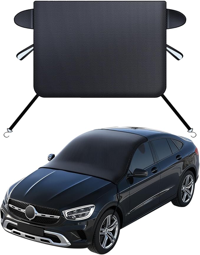Windshield Cover for Ice and Snow,Black Winter Summer Sunshade with Thickened 600D Oxford Fabric, Universal Car Frost Shield Snow Cover Windshield Protector