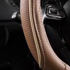 Brown Delux Leather Steering Wheel Cover, Universal Fit for Suvs,Sedans,Vans,Small Trucks for 14.5" to 15"(Brown & Beige Piping)