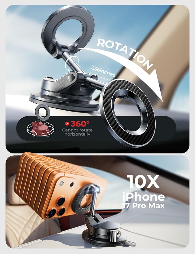 for Magsafe Car Mount, Magnetic Phone Holders for Your Car Vacuum, Phone Mount for Car Accessories for Women Men Jeep BMW, Suction Holder Kits, for iPhone 17 Pro Max 16 15 14 13 12,Carbon Fiber