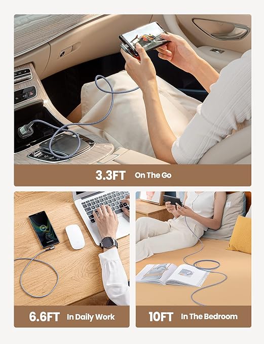 AINOPE USB C Charging Cable (3-Pack, 3.3ft/6.6ft/10ft) 3.1A Fast Charging Right Angle USB Type C Cable, Resistant Nylon Braided USB Cable Compatible Galaxy S10 S9 S8 Plus S21, Note 10 9 8, LG V30