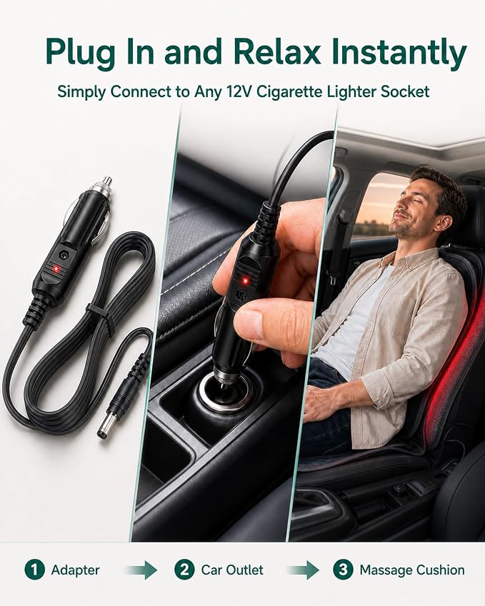 12V Car Adapter Compatible for All Back Massage Cushion Cigarette Lighter Car Charger Adapter…