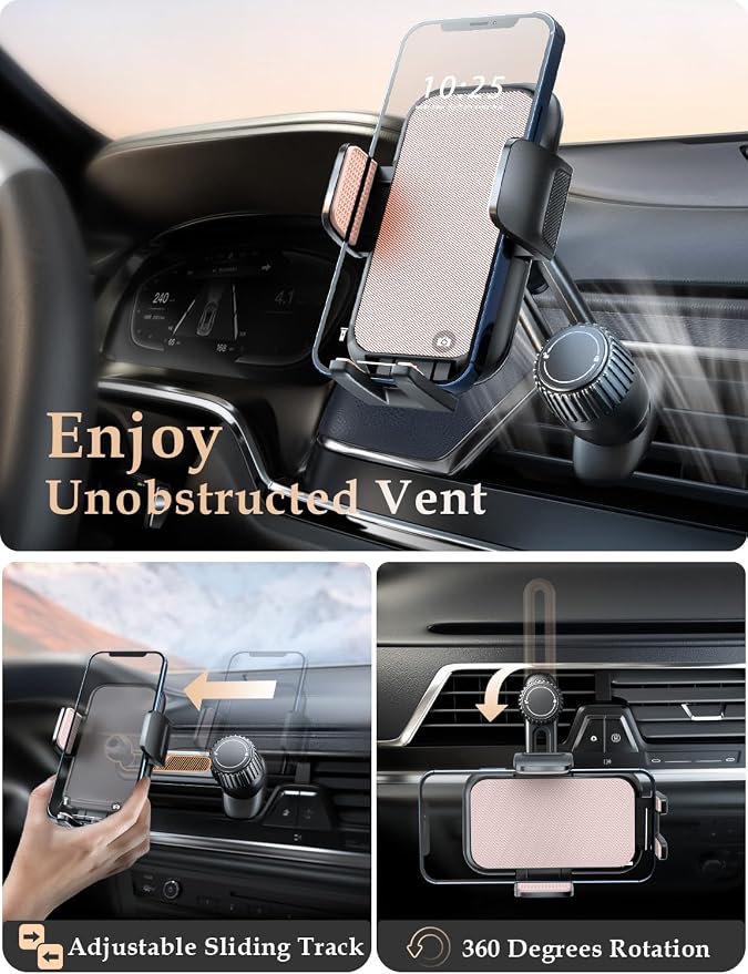 Phone Mount for Car Vent: [Never Blocking] Air Vent Cell Phones Holder for iPhone & Samsung Android Smartphone [Thick Cases Friendly] Hands-Free Auto Mobile Phone Stand (Pink)