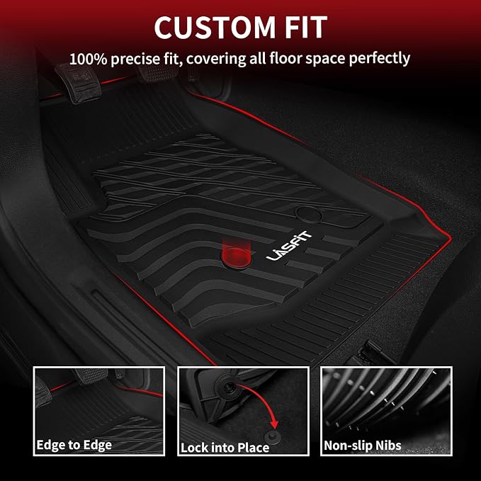 Floor Mats for Chevrolet Chevy Colorado/GMC Canyon 2015-2022 (Only Crew Cab), All Weather TPE Custom Fit Automotive Floor Mats for Cars, 1st and 2nd Row Car Floor Mats Full Set, 3 PCS, Black