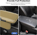 Bling Beige Car Center Console Cover, Leather Car Arm Rest Cover with 2 Storage Bags, Universal Auto Armrest Protector Storage Box, Bling Accessories Interior for Most Vehicles