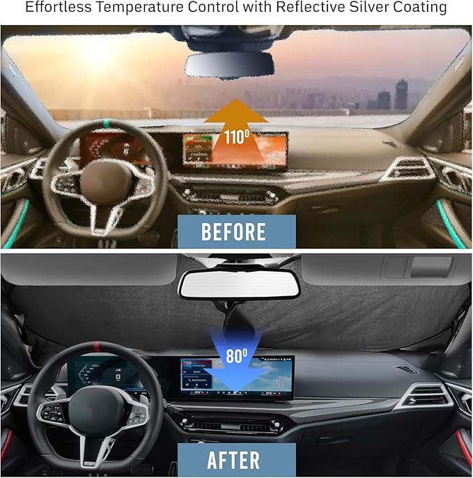 Windshield Sun Shade, Foldable Car Window Shades, 280T Visor Shade