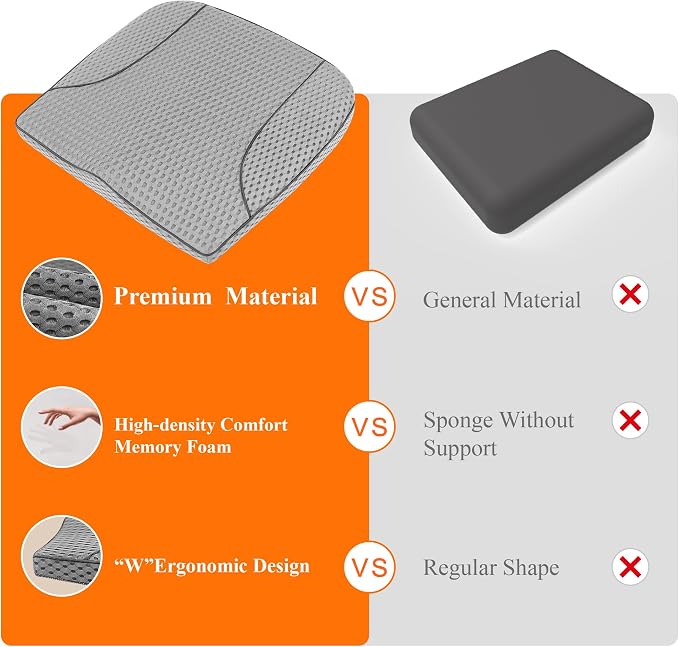 Premium Car Seat Cushion, Memory Foam Driver Seat Cushion to Improve Driving View- Coccyx & Lower Back Pain Relief - Seat Cushion for Car, Truck, Office Chair (4D Mesh Gray)