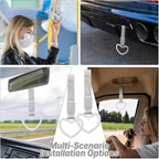 2 Pcs Heart Shaped Car Handle Strap – JD M Drift Charm Rear Bumper Warning Ring Decor for Car Interior Exterior, Subway Bus Handle Accessory, Cute Heart Car Decor Gift for Drivers (White-Silver)