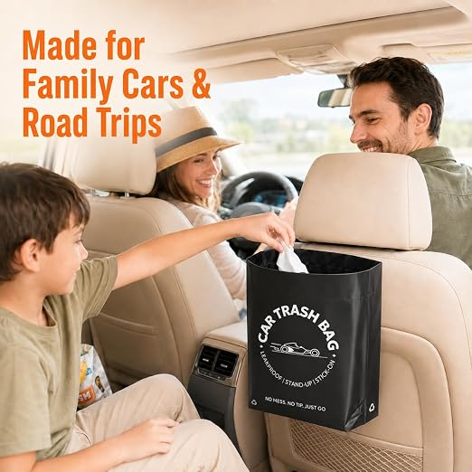 Disposable Car Trash Bags, 20 Count Stand-Up & Stick-On Car Garbage Bags, 2 Gallon Leakproof Odor Seal Heavy Duty Car Trash Can Alternative for Car SUV Truck