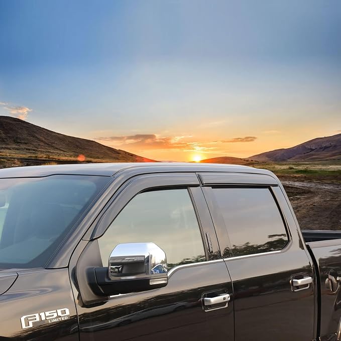 Rain Guards Fit for Ford F150 Super Crew 2015-2026, Tape-on Side Windows Wind Deflectors for Ford F250, F350, F450, F550 2017-2022, Window Rain Guard for Trucks - 4 PCS