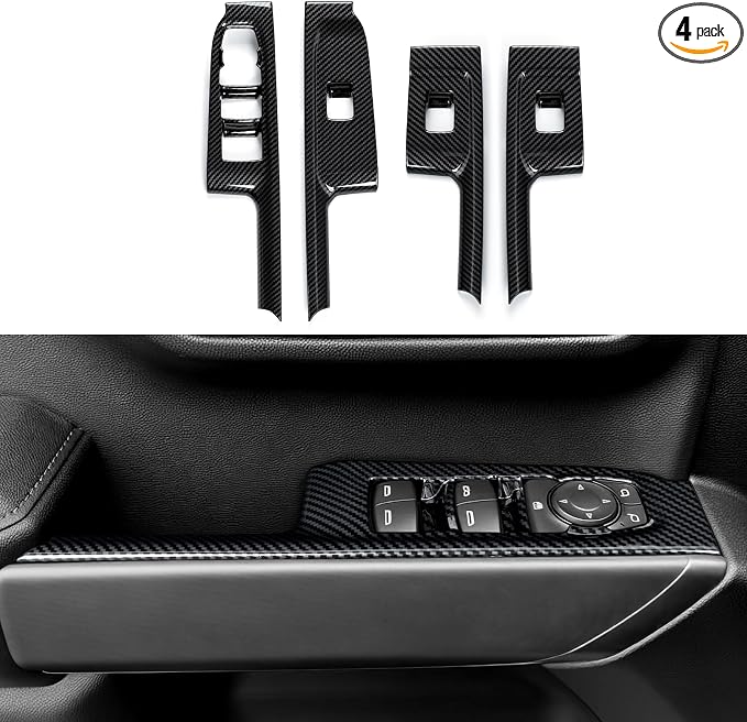 ABS Carbon Fiber Interior Window Lift Switch Panel Cover Trim for 2019-2025 Chevy Silverado | for 2019-2021 GMC Sierra 1500 2500 3500 HD Accessories (Double Cab)