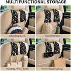 Cute Black Paw Car Seat Back Storage Headrest Hooks for Purses & Bags – 2PCS PU Leather Dual Metal Hooks, Backseat Organizer Accessories