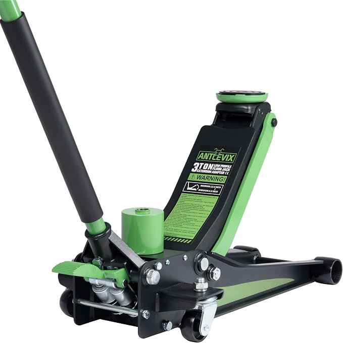 Heavy Duty 3-Ton (6600 lbs) Low Profile Steel Racing & Off-Road Hydraulic Car Floor Jack with Dual Piston Quick Lift Pump, Foot Pedal, Extension Adapter for Cars, SUVs & Trucks Repair