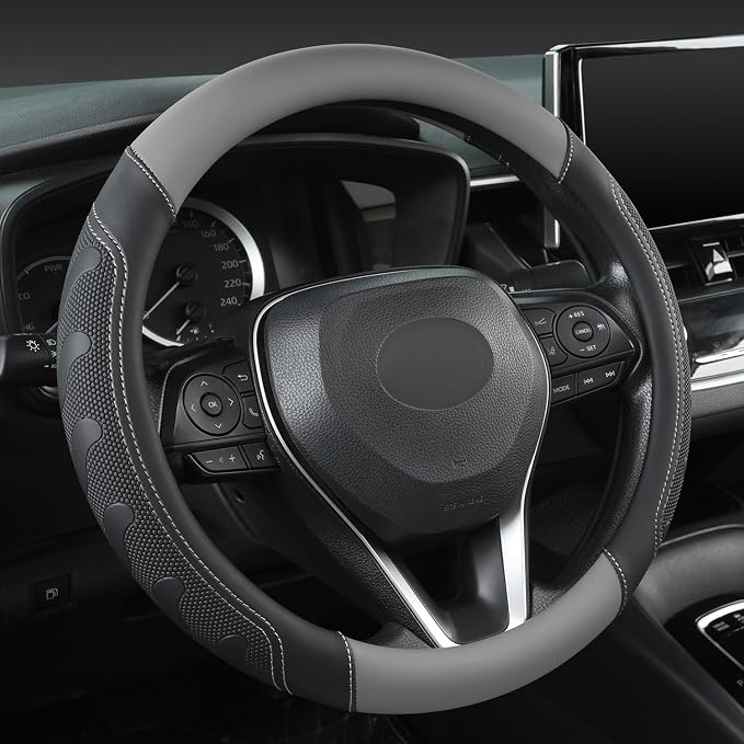 Car Steering Wheel Cover for Toyota RAV4,Camry,Highlander,Corolla,Prius,Tacoma, Standard Size - Black+Gray