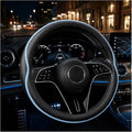 Car Steering Wheel Cover Full Surround - Soft Breathable Anti-Slip Heavyweight Safety Cover, Thick Cushioned Sports Style Universal Fit for Auto Truck SUV (Black/Sky Blue)