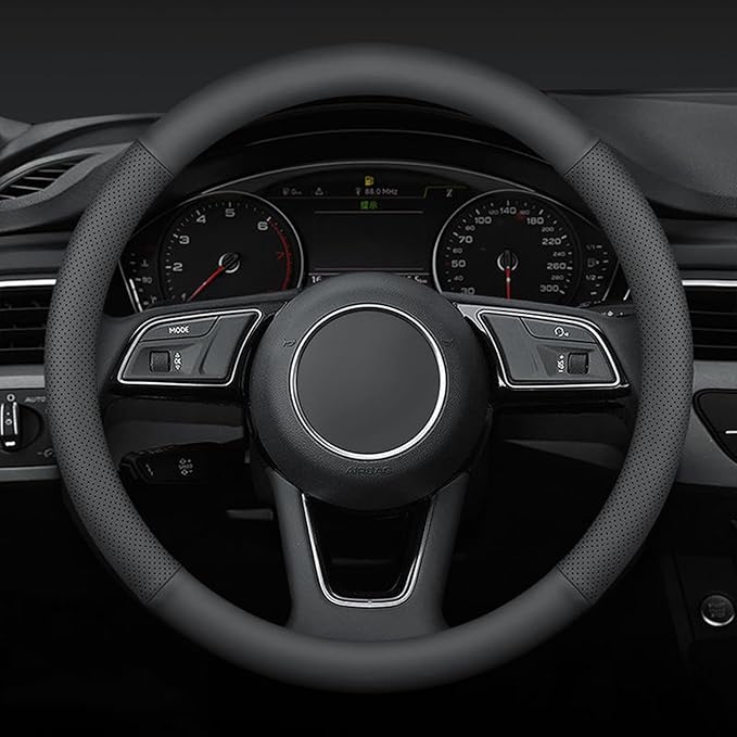 Steering Wheel Cover Small Size 14-14.25 inch, Non-Slip Car Wheel Protector for Prius Civic Model 3 Model Y Camaro, Non-Folding Packaging, Microfiber Leather, Black