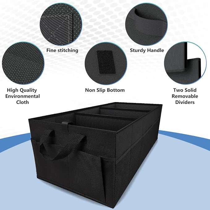 Trunk Organizer for Car, Car Organizer, 12 Pockets Trunk Organizer for SUV, Durable Oxford, Non-Slip Bottom, Trunk Storage Organizer for Sedans, Van, Jeep, Grocery, Large 3 Compartments