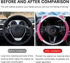 Car Steering Wheel Cover, Fluffy Soft Plush for Winter Warm, Cute Steering Wheel Protector with Kitty Cat Ears, Universal 15 Inch, Elastic & Anti-Slip, Lovely Decor Car Accessories (Rose Red)