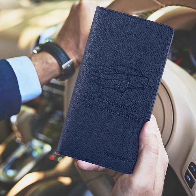 Premium Car Registration and Insurance Card Holder, Car Document Holder for Cards, Driver License & other Essential Documents (Deep Blue)