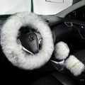 Fuzzy Genuine Sheepskin Steering Wheel Cover Set for Women Parents-Fluffy Soft Australian Merino Wool Fur Wrap with Gear Shift and Hand Brake Covers, Cozy Stylish Luxury Car Accessories (Wolf Tipped)