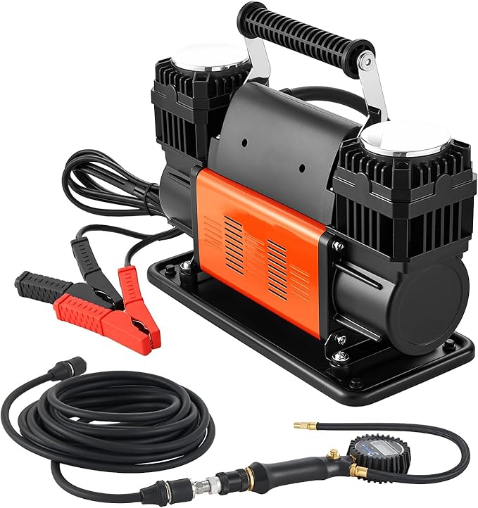 Dual-Cylinder Heavy Duty Air Compressor, 10.6CFM Portable Tire Inflator, 12V 150PSI Offroad Air Pump with Digital Pressure Gauge & Adapters for Truck Car SUV 4 x 4 Vehicle RV