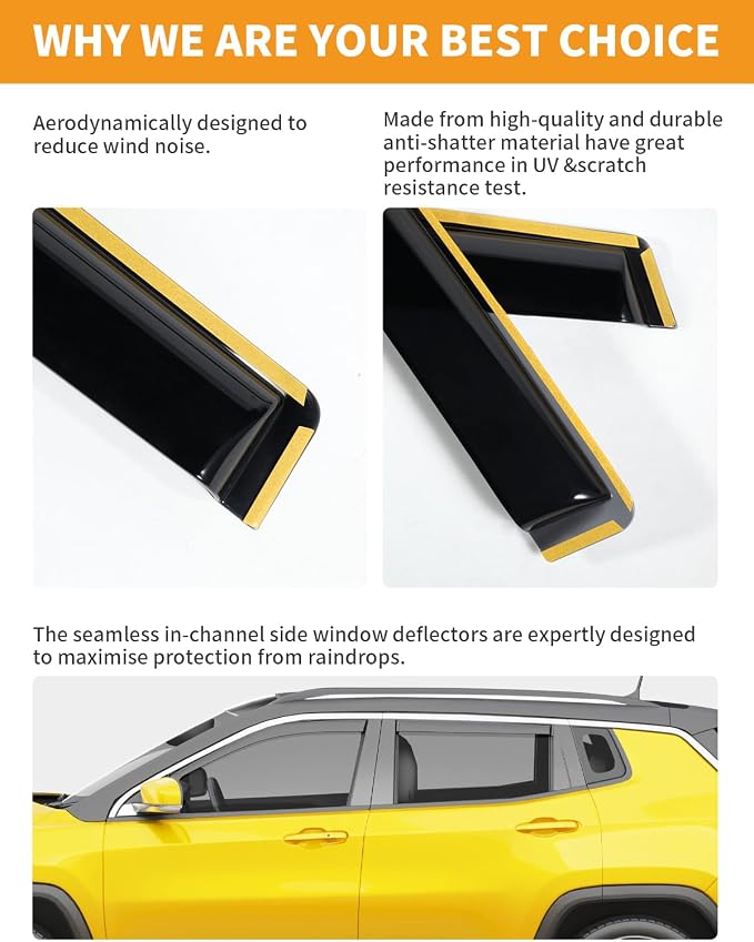 in-Channel Window Rain Guards Fit for Jeep Compass 2017-2026 Low Profile Rain Guards Extra Durable Window Deflectors Visors Vent Visors Vent Shades Car Accessories-4pcs
