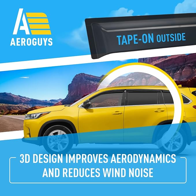 Extra Durable Window Deflectors Tape-On Window Visors Rain Guards Fit for Toyota Highlander 2014-2019, Sun Visors, Wind Vent for Shades, Exterior Car Accessories - 6pcs. AG0226