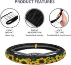 Steering Wheel Cover, Sunflowers Steering Wheel Cover for Women Men Anti-Slip Breathable and Sweat Absorption Universal 15 Inch Steering Wheel Protector Sunflowers Car Accessories