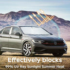 for VW Jetta 2020 Windshield Sun Shade Sunshade 2 Layers Front Window Shield for 2019-2026 Volkswagen Jetta Windshield Cover 210T Reflective Custom Fit Sun Visor Blocks UV Ray Car Accessories