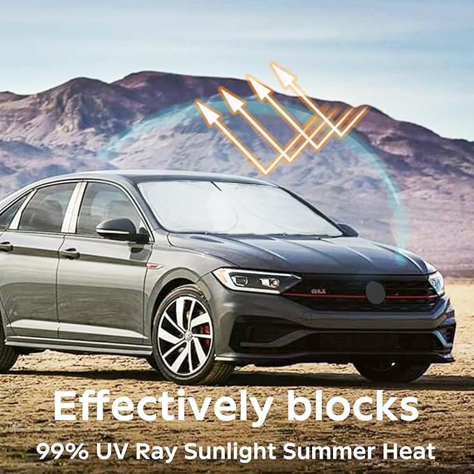 for VW Jetta 2020 Windshield Sun Shade Sunshade 2 Layers Front Window Shield for 2019-2026 Volkswagen Jetta Windshield Cover 210T Reflective Custom Fit Sun Visor Blocks UV Ray Car Accessories