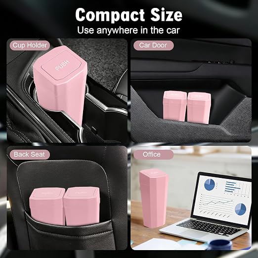 Car Trash Can with Lid - Mini Car Garbage Can Bin for Cup Holder - Pink Small Leakproof Vehicle Trash Bin for Back Seat, Cute Automotive Accessories Organizers and Storage for Door SUV Truck