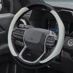 Leather Steering Wheel Cover for Chevy Silverado 1500 2500 3500, 14.5-15 inches Car Steering Wheel Cover with Non-Slip Breathable (White)
