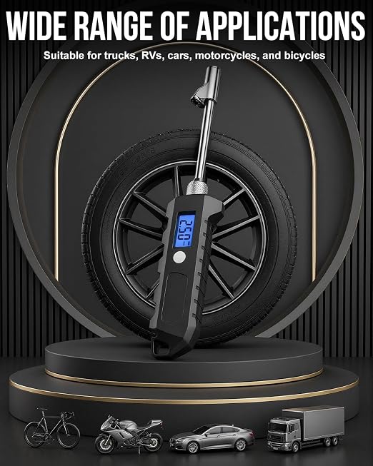 Digital Tire Pressure Gauge, Heavy Duty Stainless Steel Dual Head Tire Gauge 0-230 PSI with Flashlight & Backlit LCD, Car Accessories for RV Truck & Cars