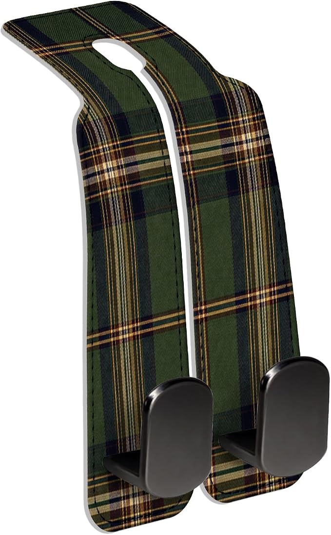 Car Seat Back Storage Hook, Funny Car Purse Hook, Cute Vehicle Storage Organizer for Purses Handbags Brown Green Plaid