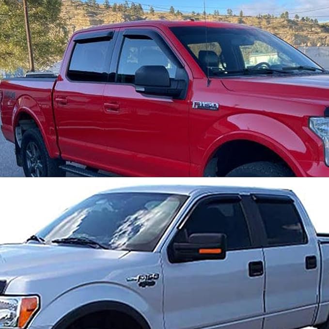 Window Visors Rain Guards Side Wind Deflectors for 2015-2025 F-150 Crew Cab, 2017-2025 F-250 F-350 F-450 Super Duty (SuperCrew/Crew) Cab, Vent Guard Shade Sun 94975 4-Pieces Set