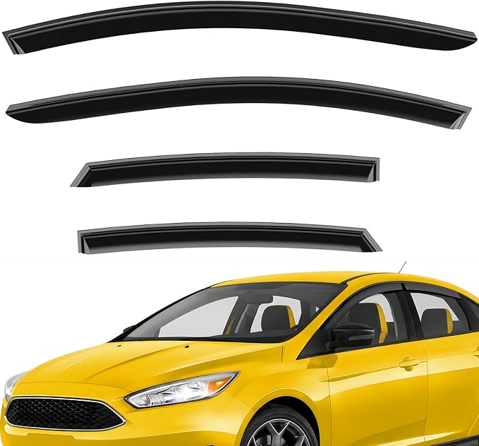 Extra Durable Window Deflectors Tape-On Window Visors Rain Guards Fit for Ford Focus 2012-2018 Sedan/Hatchback, Sun Visors, Wind Vent for Shades, Exterior Car Accessories - 4pcs. AG0947
