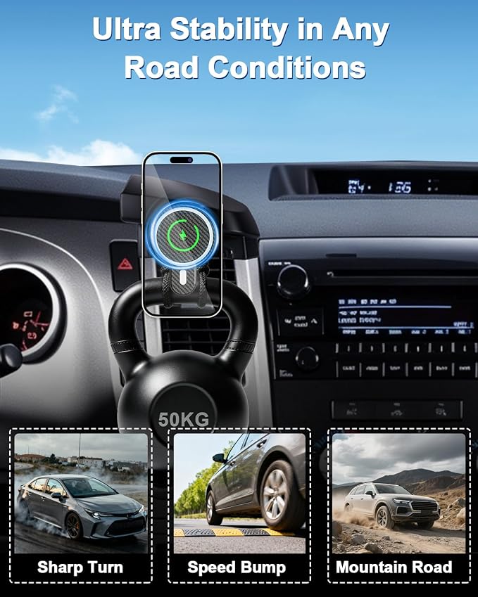 Car Phone Mount for Toyota Tundra 2007-2013 /Sequoia 2008-2013 Accessories | Magnetic 15W Fast Wireless Charger Phone Holder for Tundra Vent with Magsafe Fixed Clip 360° Rotation Hands-Free Cradles