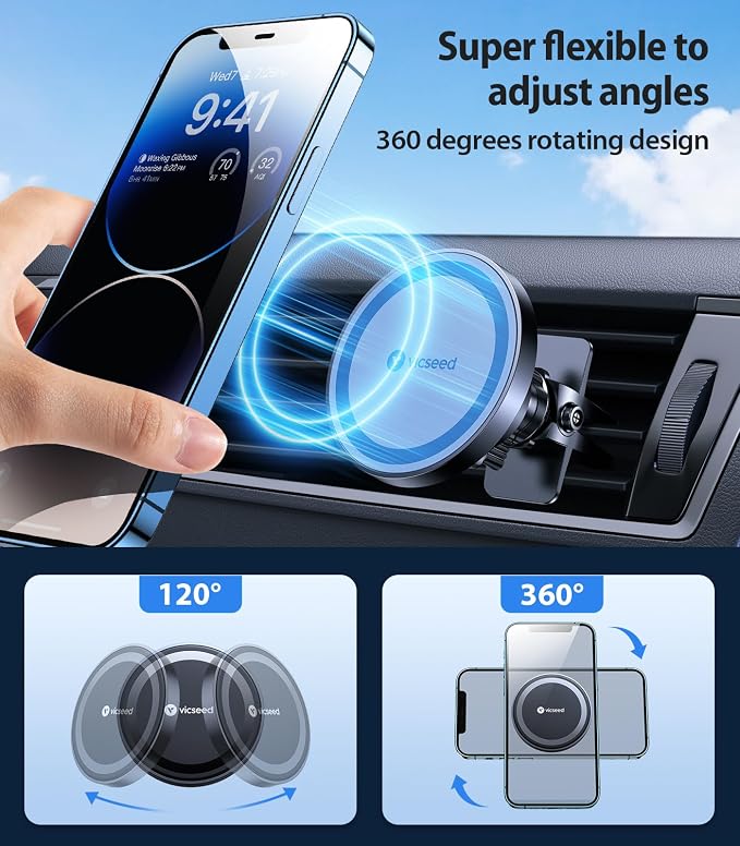 for MagSafe Car Mount [Upgraded Strongest Magnet Power] Magnetic Phone Holder for Car Vent 360 Adjustable Magnetic Car Phone Holder Mount for iPhone 17 Air Pro Max 15 14 13 12 Plus Mini, Blue