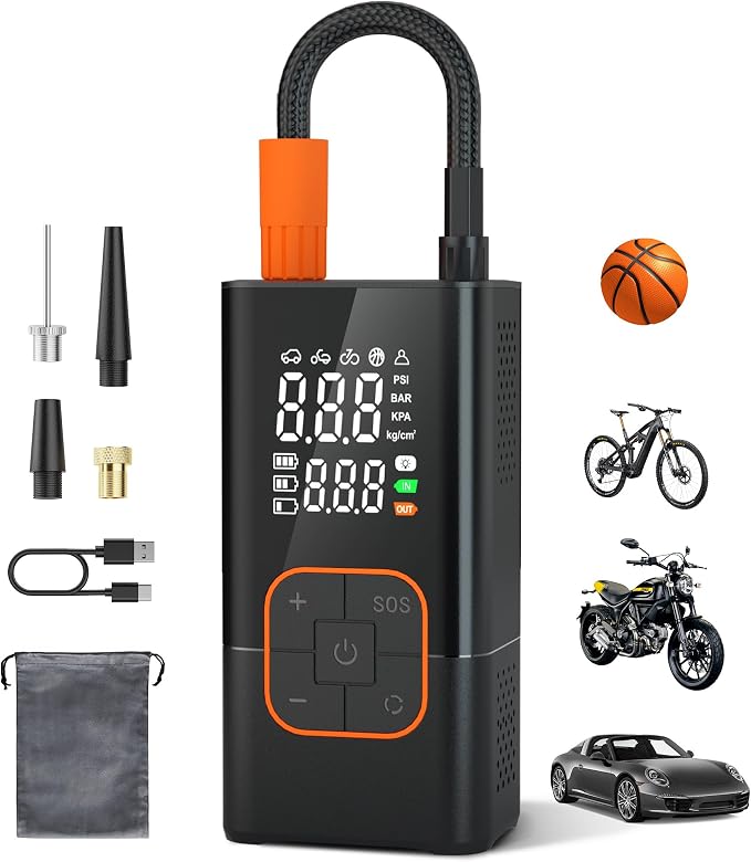 Tire Inflator Portable Air Compressor - 150PSI Air Pump for Car Tires, Portable Air Compressor with Digital Tire Pressure Gauge, Cordless Electric Bike Pump for Inflatables, Motorcycle, Ball.