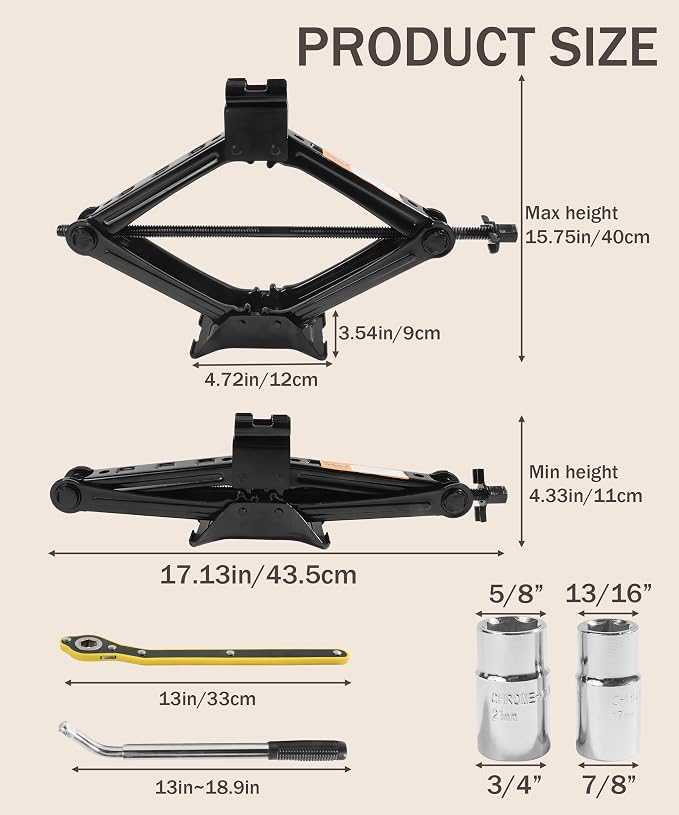 Scissor Jack Lift - 2 Ton Car Tire Jack Tool, Universal Emergency Kit with Lug Wrench, Portable Tire Changing Kit for Car, Truck, SUV