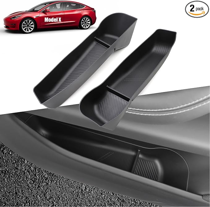 for 2021-2026 Tesla Model X Door Side Pocket Storage Box 2PCS | TPE Front door Pockets Inserts Organizer Tray Compatoble with Tesla Model X Accessories 2021 2022 2023 2024 2025 2026