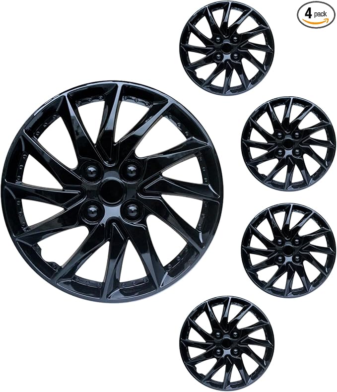 Hubcap Wheel Cover Replacement R15 Hub Caps Universal-Fit Steel Wheel Rim Cover ABS Material Exterior Accessories for Car Truck SUV -Set of 4（15-inch，Black）