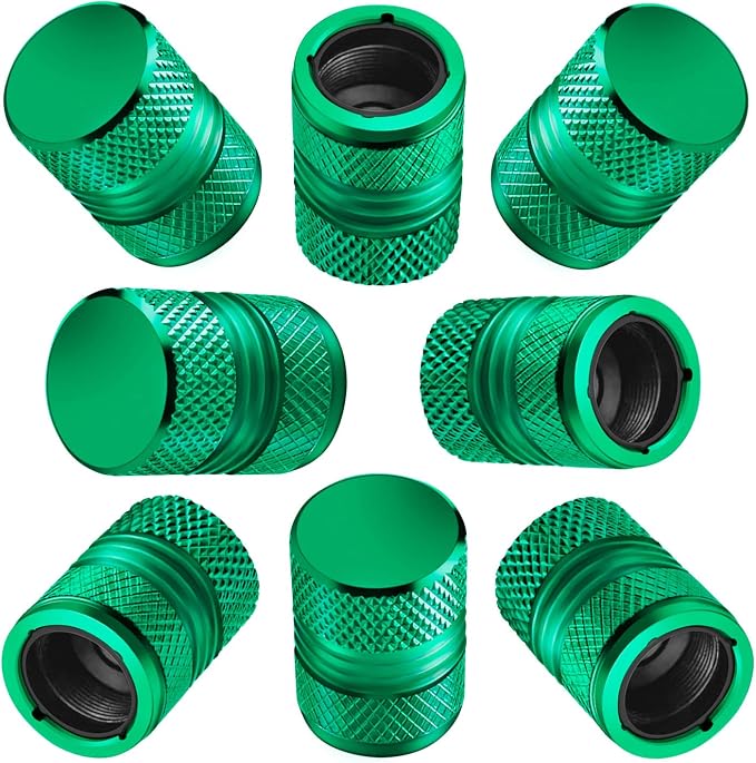 Tire Valve Stem Caps for Car Tires Air Caps Cover 8 Pack Corrosion Resistant Premium Alloy Leak-Proof Universal for SUV Truck Motorcycle Bike Green