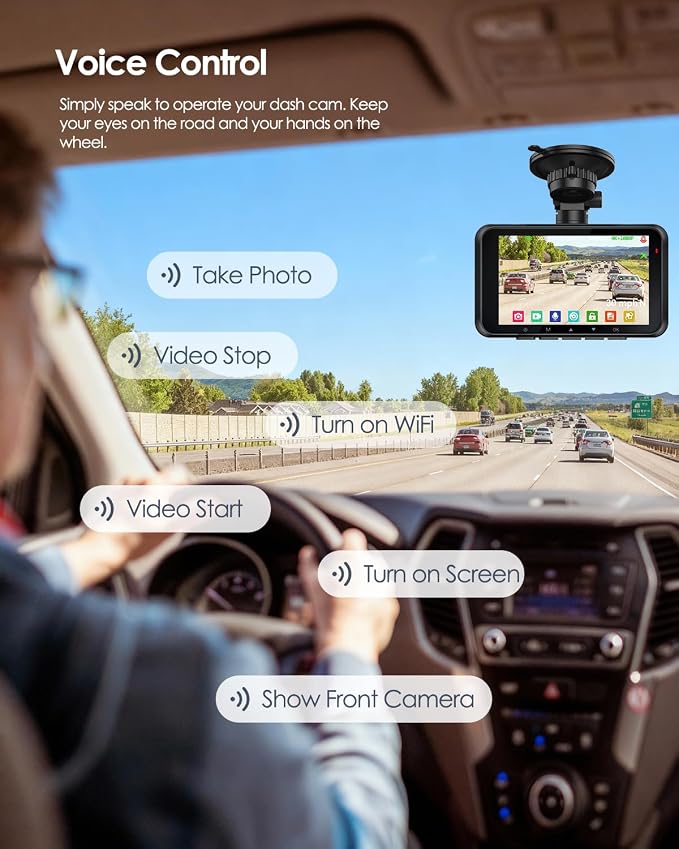 V100 4K Dash Cam Front and Rear, Free 64GB Card Dashcam Car Camera | 4" Touch Screen, STARVIS 2 Night Vision, GPS, 5G WiFi up to 20MB/s, Voice Control, 24H Parking Mode, G-Sensor Loop Recording