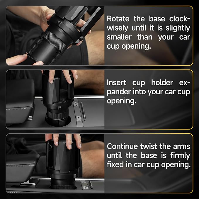 2Pack Cup Holder Expander with Expandable Arms, Fits 2.5-5.9" Bottles | Cup Holder Adapter Fits Owala/YETI/Hydro Flask/Stanley 12–64 oz; Most Large Bottles; Compatible with Round Cup Holders