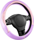 Steering Wheel Cover, Pink Patterned & Light Purple Leather Patchwork Design, Universal Fit 14.5"–15.5", Anti-Slip, Soft PU Grain Leather, Durable Grip Car Accessory for Girls & Women